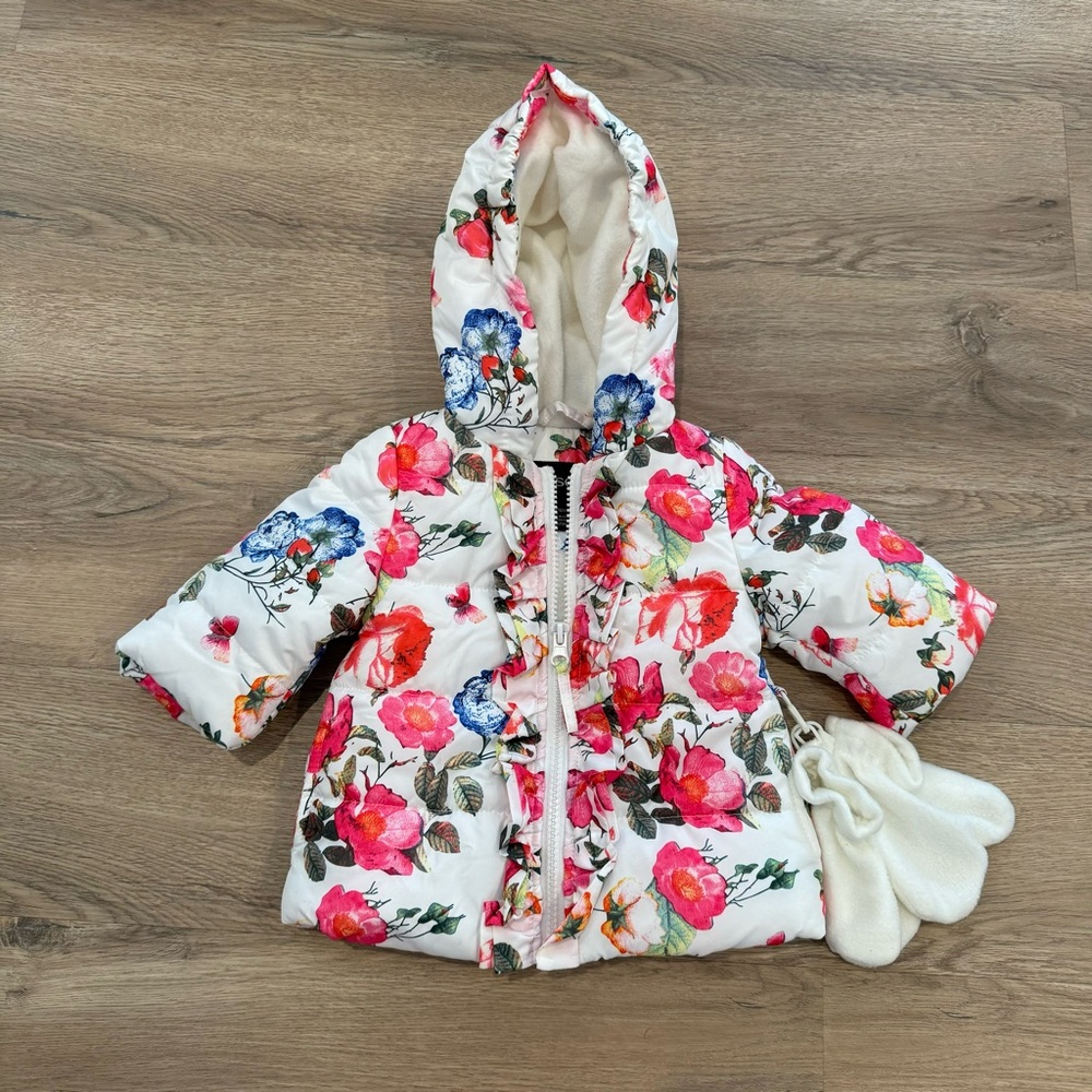 Rothschild Infant Floral Puffer Jacket and Fleece Mittens